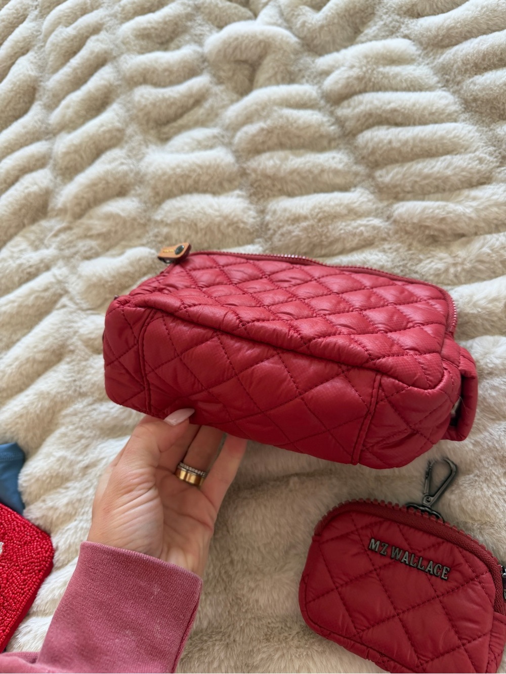 MZ Wallace Quilted Red Cosmetic Pouch with Matching Coin Key Case - Picture 3 of 5